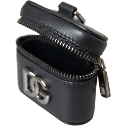 Dolce & Gabbana Black DG Logo Leather Silver Metal Airpods Case