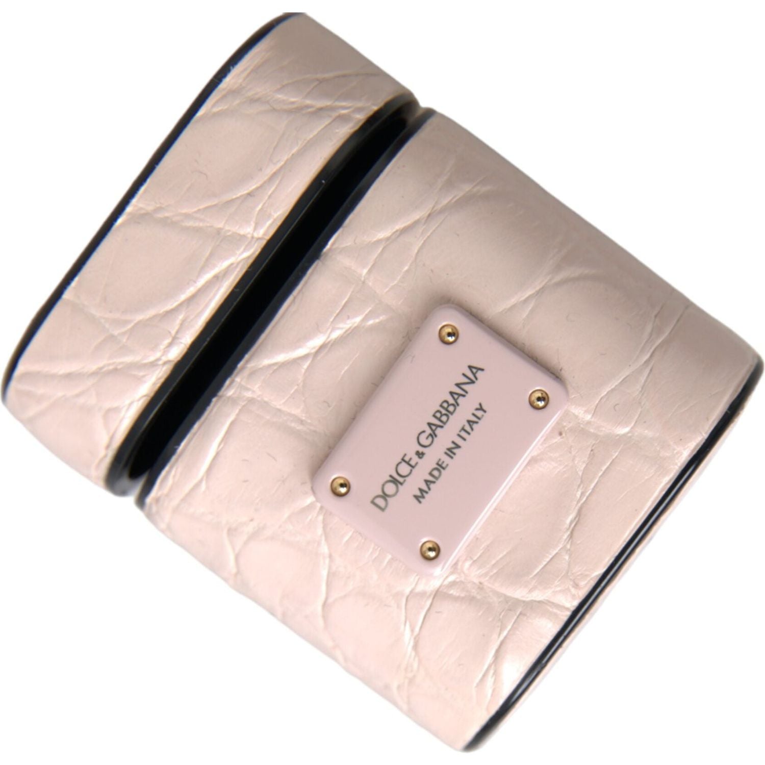 Dolce & Gabbana Light Pink Leather Metal Logo Plaque Airpods Case