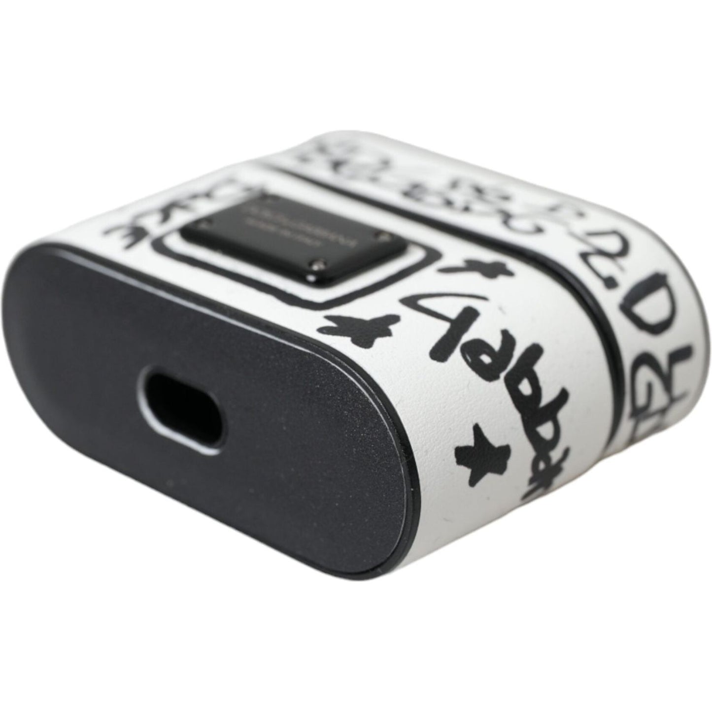 Dolce & Gabbana Black White Leather Scribble Embossed Logo Airpods Case Dolce & Gabbana