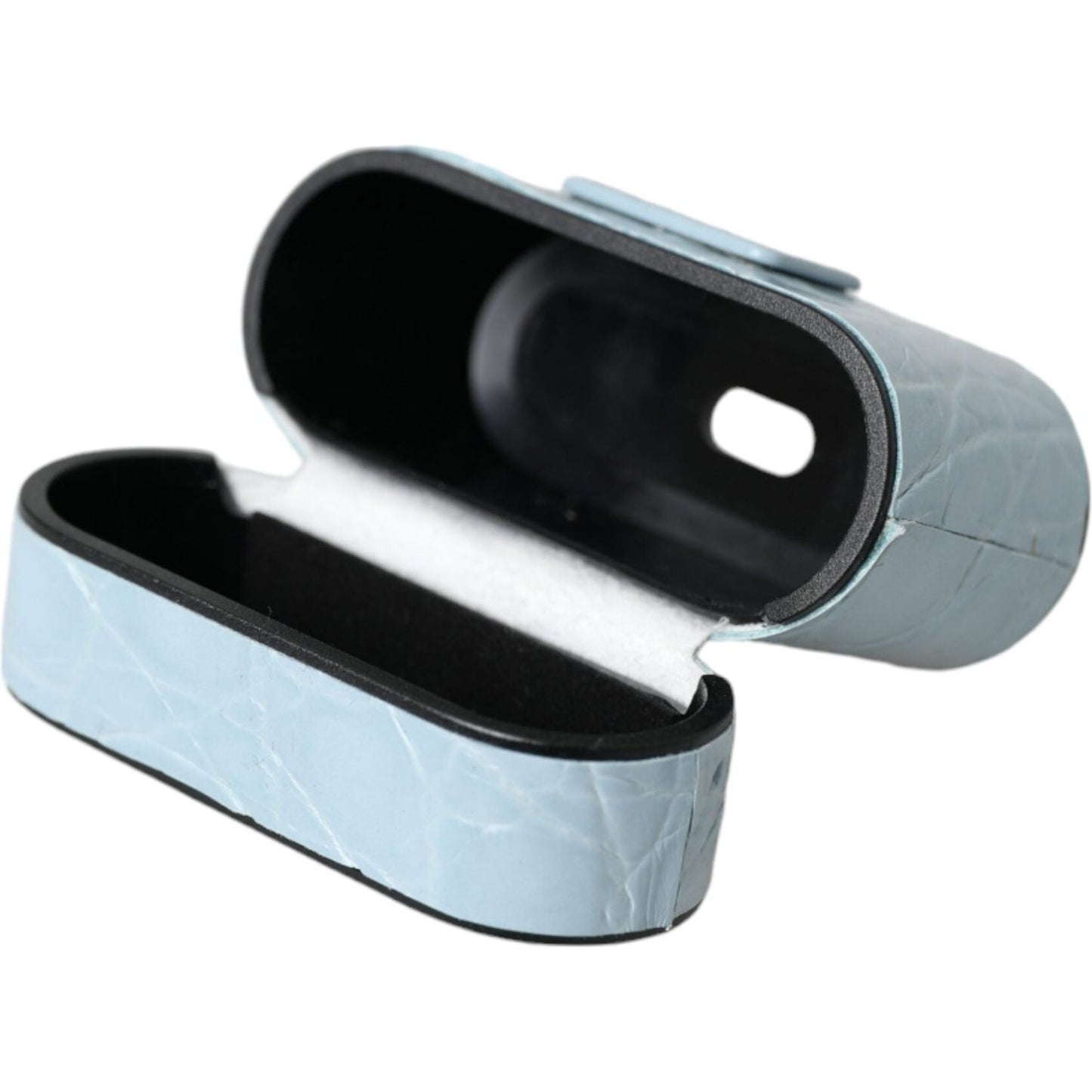 Dolce & Gabbana Light Blue Leather Metal Logo Plaque Airpods Case