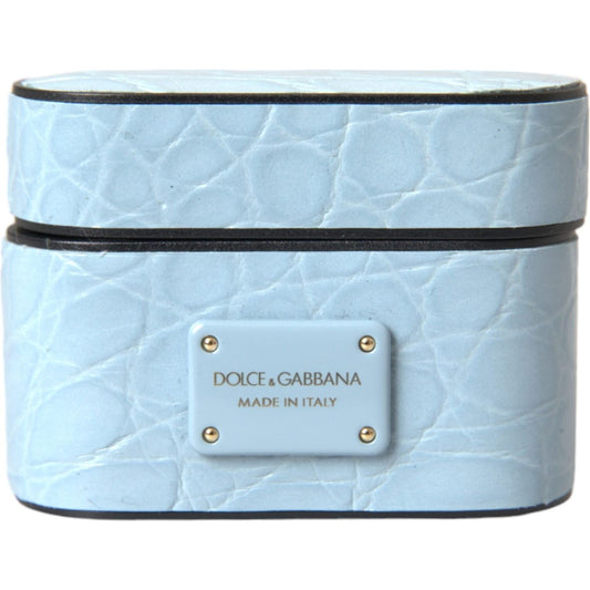 Dolce & Gabbana Light Blue Leather Metal Logo Plaque Airpods Case Dolce & Gabbana