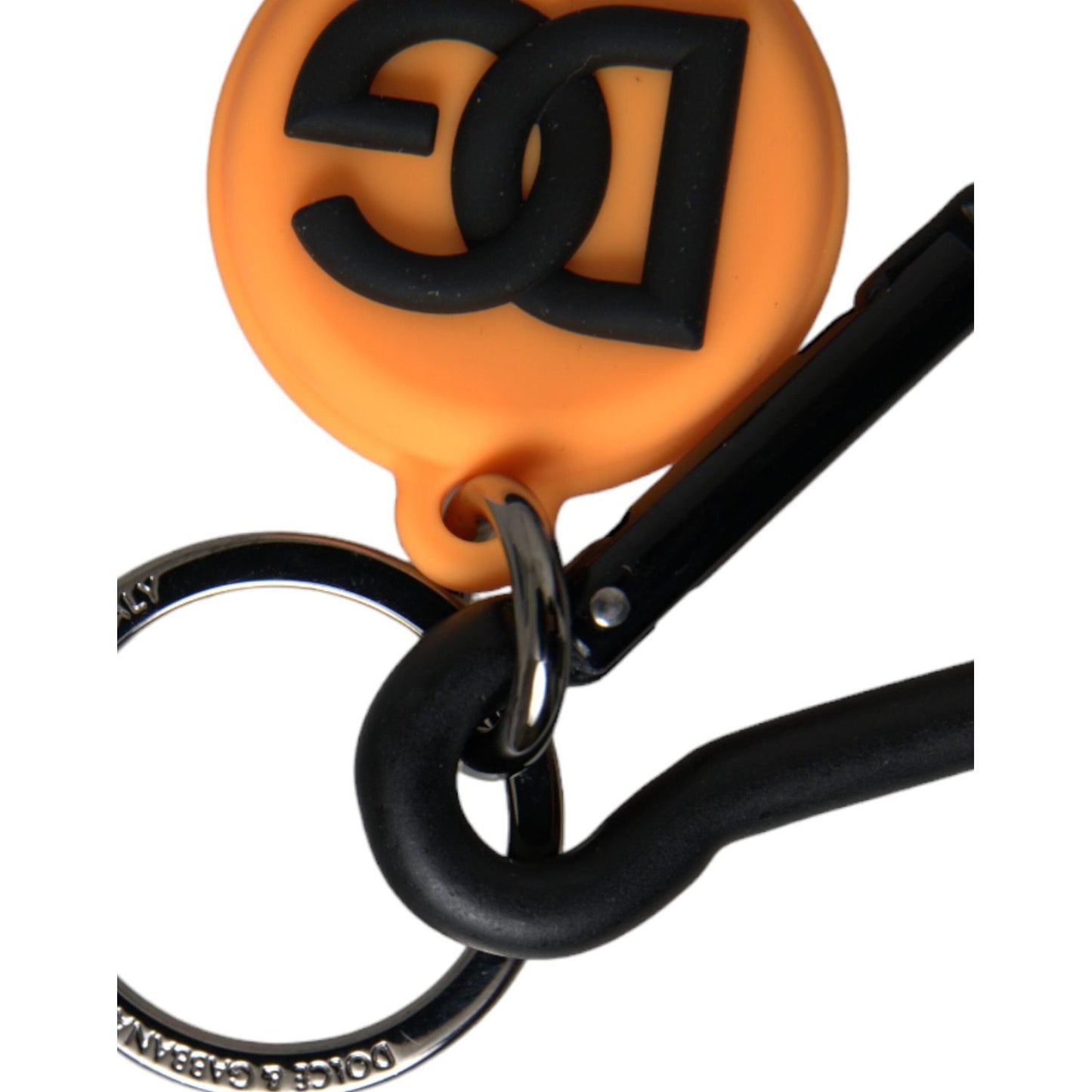 Dolce & Gabbana Orange Rubber DG Logo Round Brass Metal Keyring Keychain Dolce & Gabbana