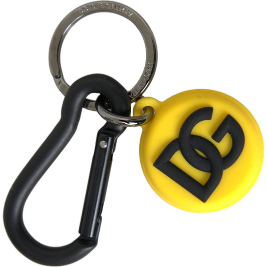 Yellow Rubber DG Logo Round Brass Metal Keyring Keychain