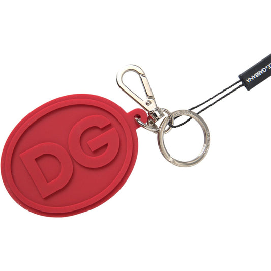 Red Rubber DG Logo Silver Brass Metal Keyring Keychain