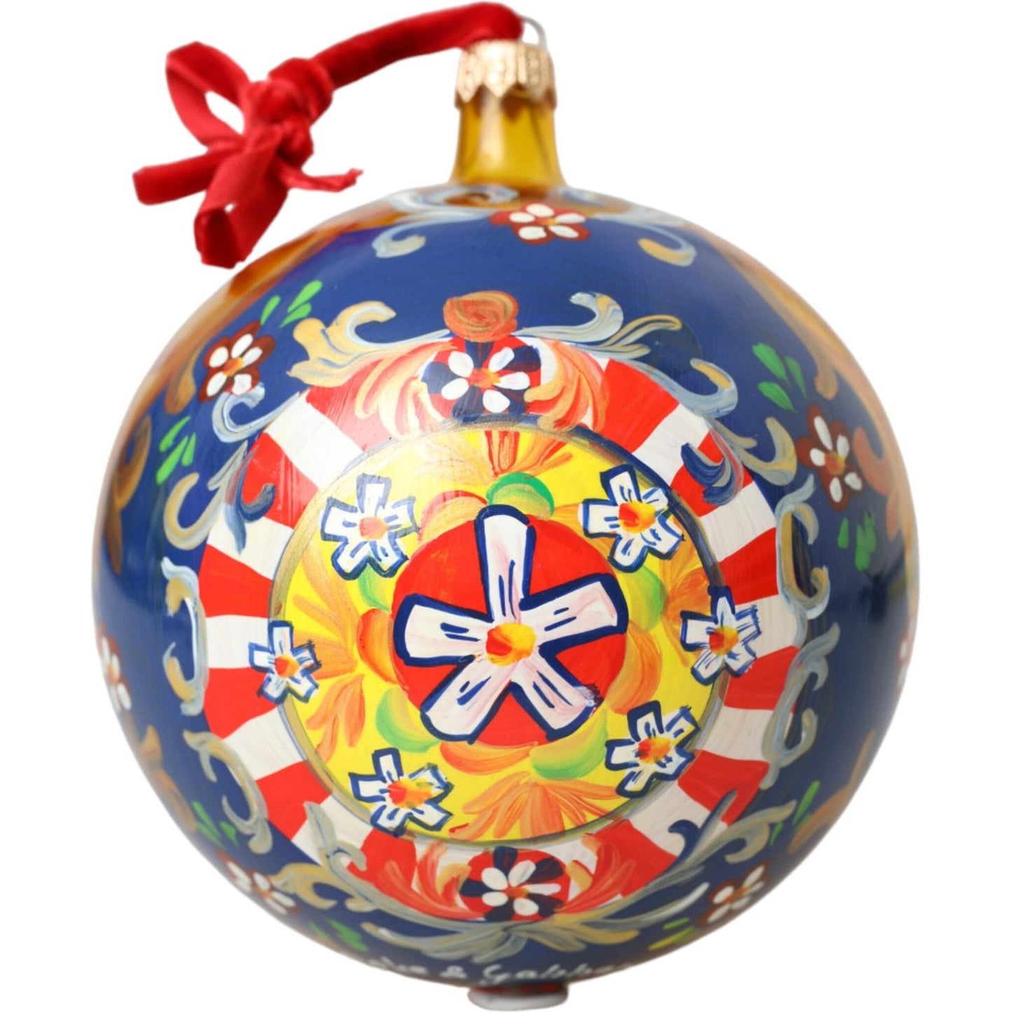 Dolce & Gabbana Gold Tone Carretto Print Round Ornament Christmas Ball Dolce & Gabbana