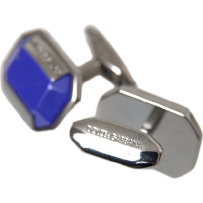 Dolce & Gabbana Silver Plated Brass Pin Crystal Cufflinks