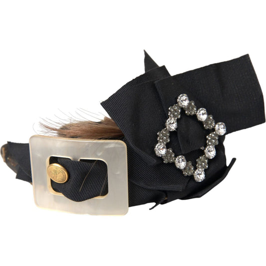 Dolce & Gabbana Black Crystal Button Brown Hair Women Headband Diadem Dolce & Gabbana