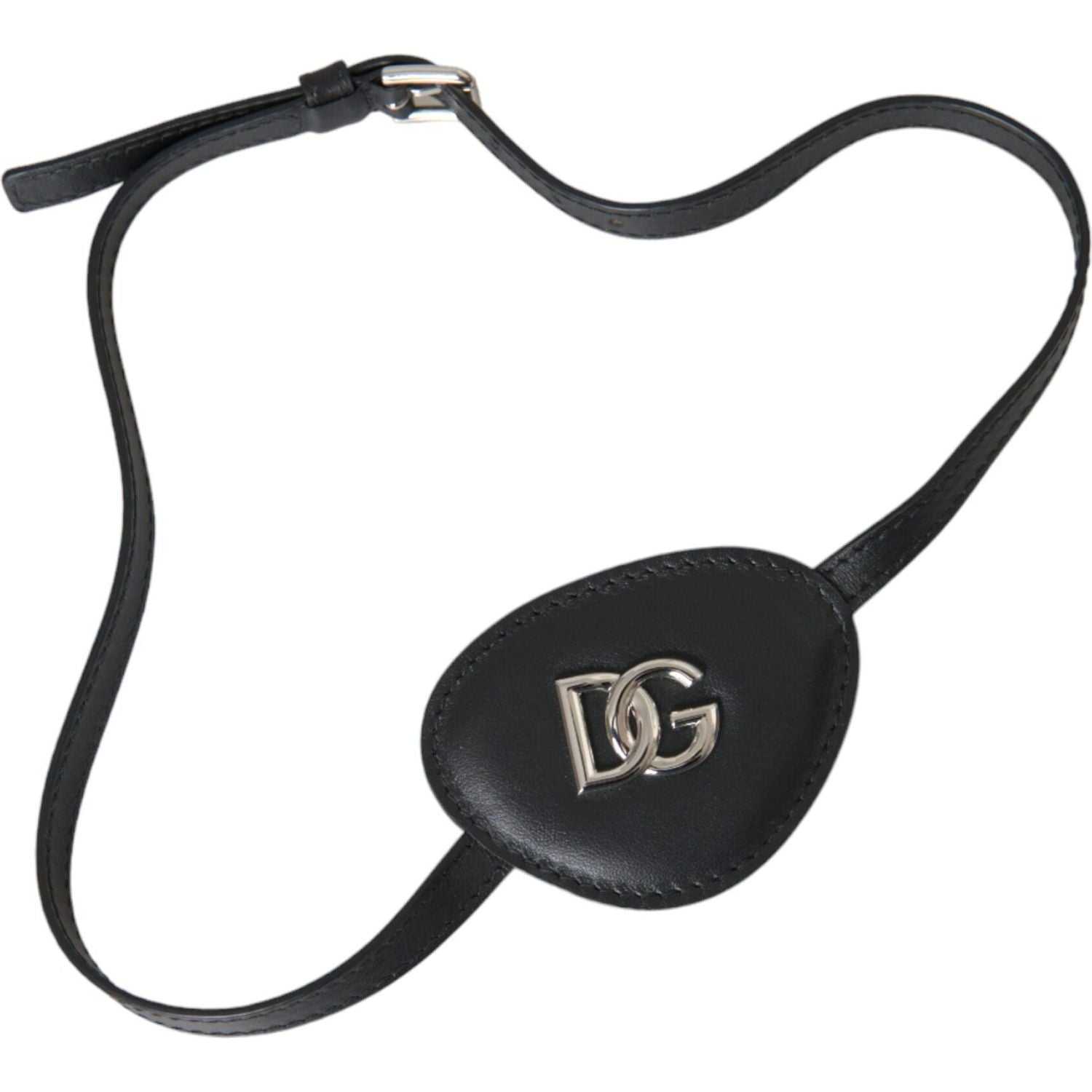Dolce & Gabbana Black Calfskin Leather Metal DG Logo Eye Patch