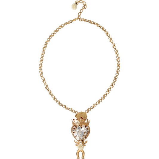 Dolce & Gabbana Gold Brass Chain Sacred Heart Crystal Charm Necklace Dolce & Gabbana