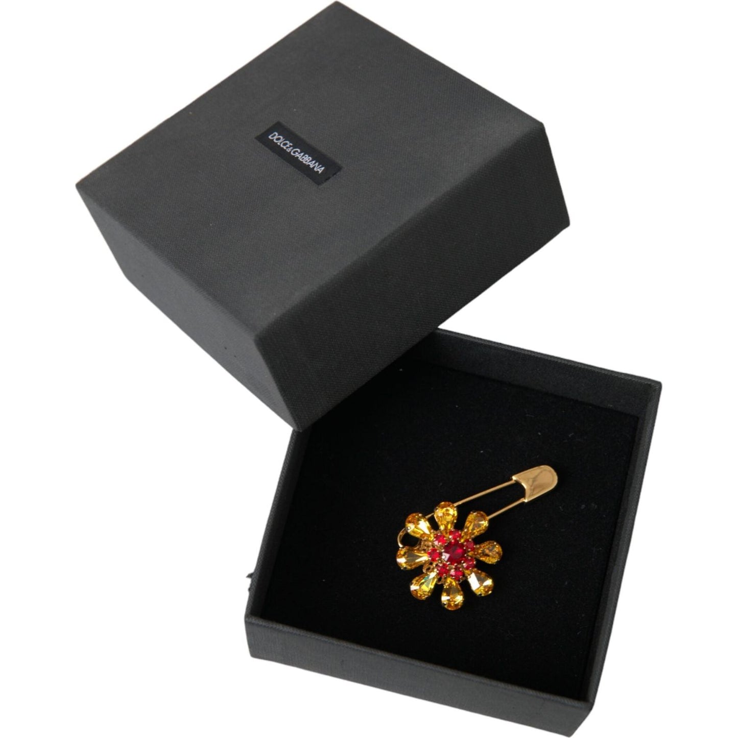 Dolce & Gabbana Gold Brass Floral Crystal Jewelry Brooch Pin Dolce & Gabbana