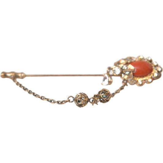 Gold Brass Crystal Chain 925 Sterling Silver Pin Brooch