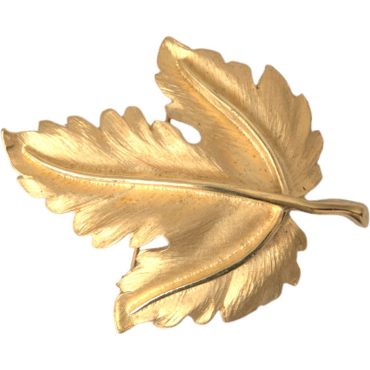 Gold Brass Leaf Embellished Women Brooch Pin