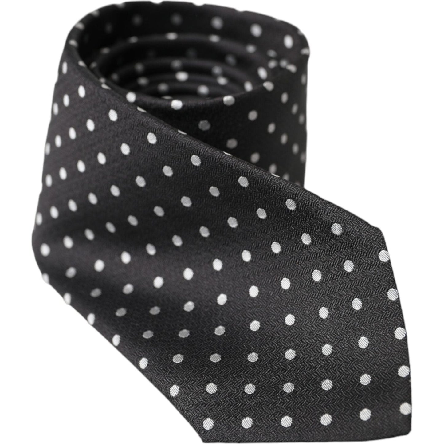 Dolce & Gabbana Black White Polka Dots 100% Silk Necktie Face Mask Dolce & Gabbana