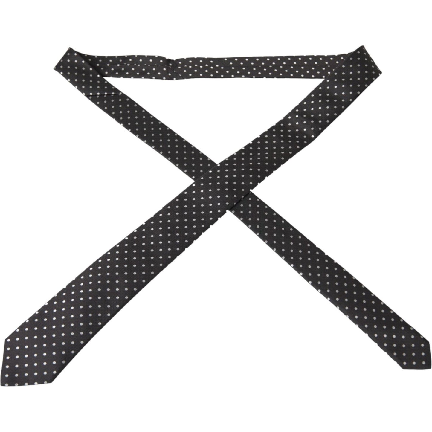 Dolce & Gabbana Black White Polka Dots 100% Silk Necktie Face Mask Dolce & Gabbana