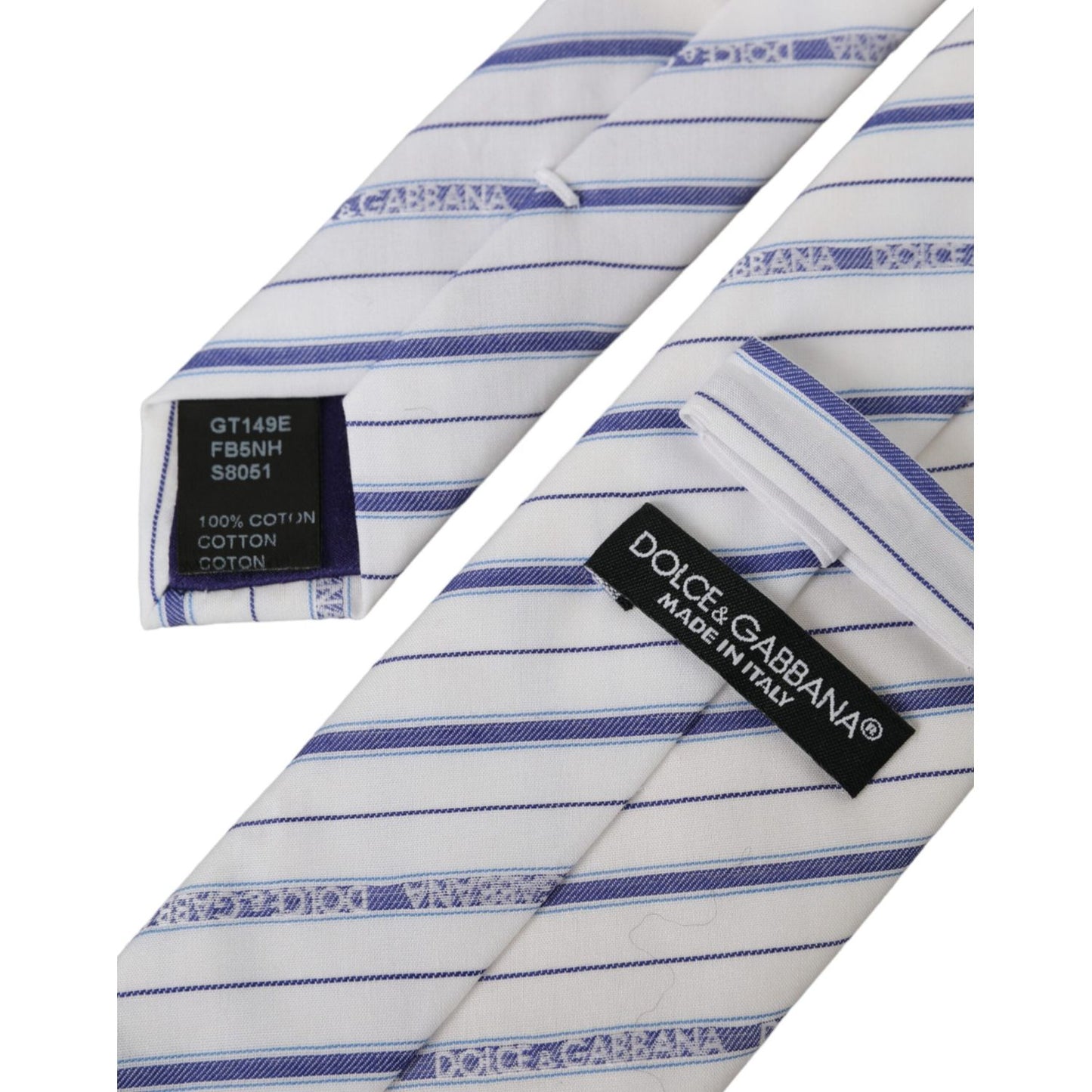 Dolce & Gabbana White Blue Stripes Silk Adjustable Tie Dolce & Gabbana