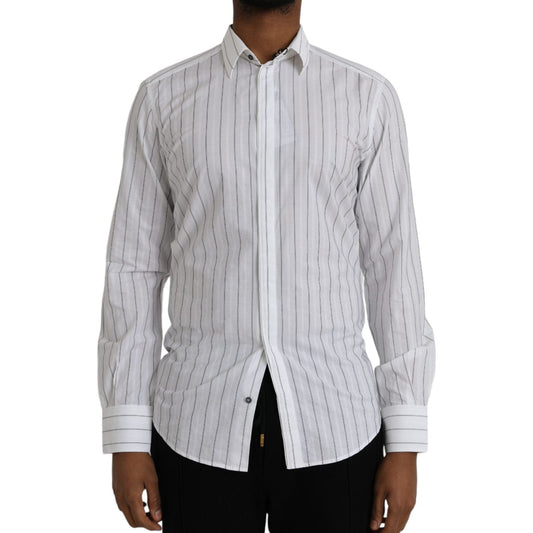 Dolce & Gabbana Black White Striped Formal Dress GOLD Shirt Dolce & Gabbana