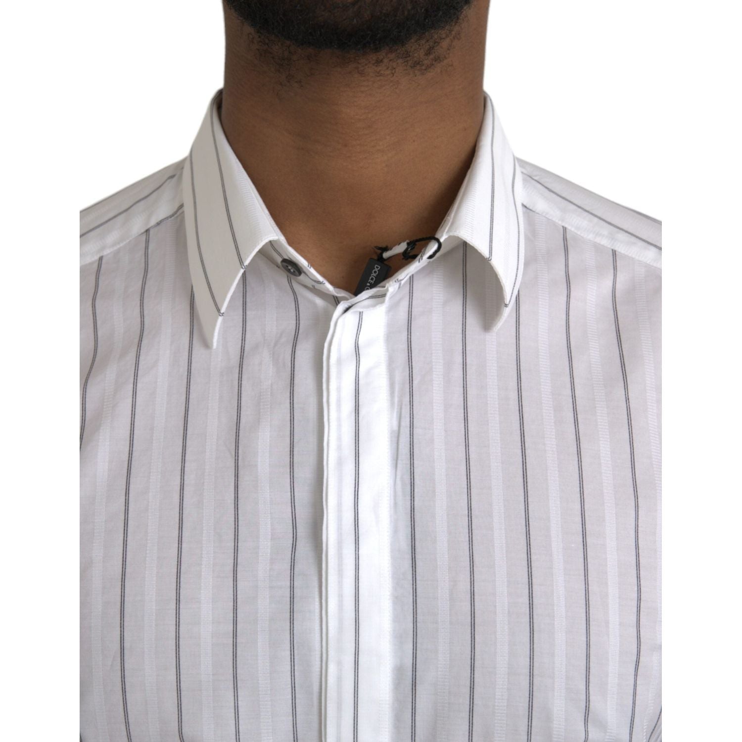 Dolce & Gabbana Black White Striped Formal Dress GOLD Shirt
