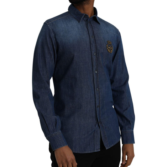 Blue Crown Bee Cotton Denim GOLD Shirt