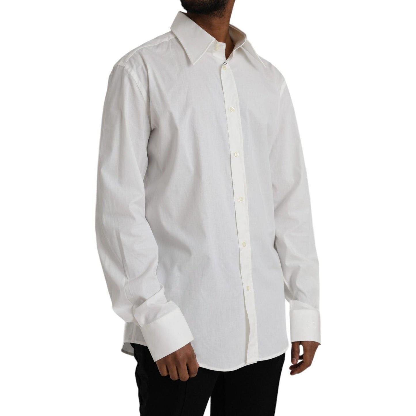 Dolce & Gabbana White Cotton Dress Slim Fit GOLD Shirt Dolce & Gabbana