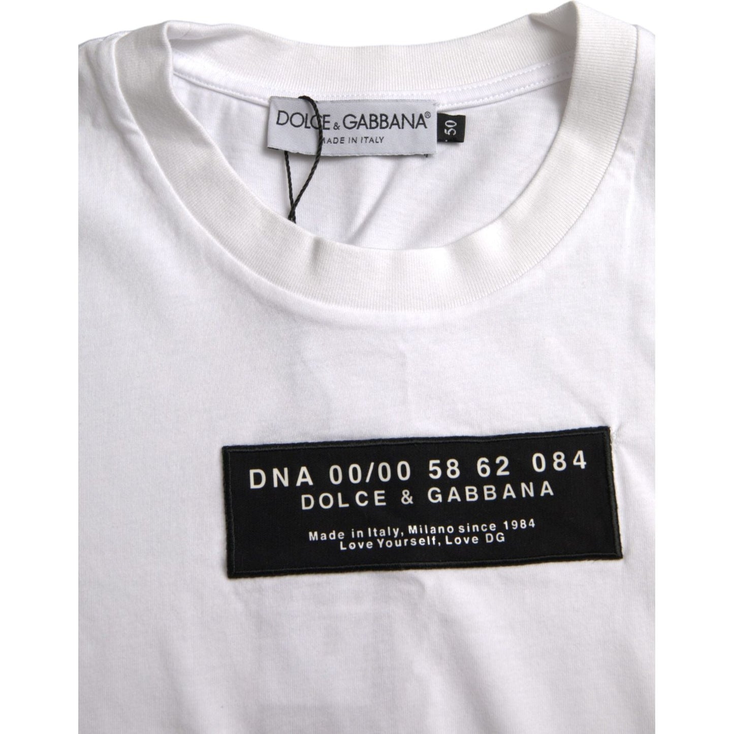 Dolce & Gabbana White Cotton DG Applique Men Casual T-shirt Dolce & Gabbana