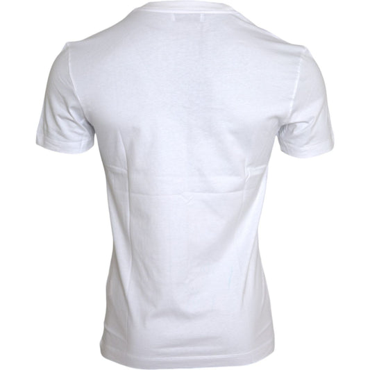 Dolce & Gabbana White Cotton DG Applique Men Casual T-shirt Dolce & Gabbana