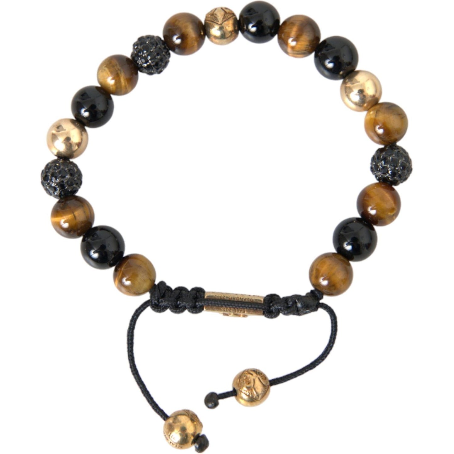 Nialaya CZ Ball Tiger Eye Stone Copper Beaded Men Bracelet Nialaya