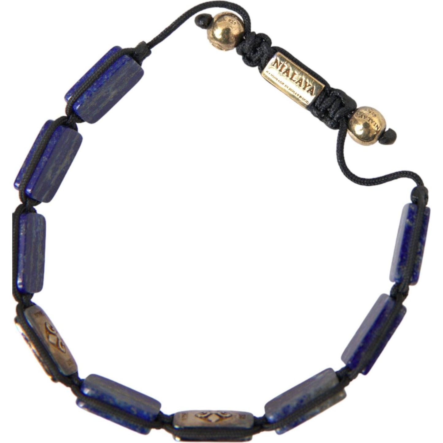 Nialaya Flat Bead Blue Lapis White CZ 925 Bracelet Mens Nialaya