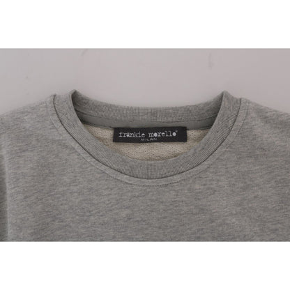 Frankie Morello Gray Cotton Crewneck Pullover Sweater