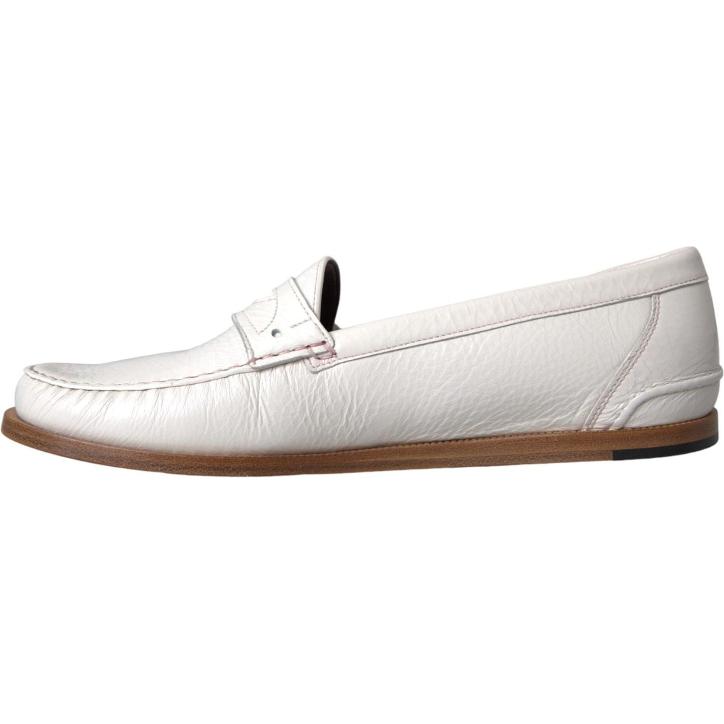 Dolce & Gabbana White Leather Slip On Mocassin Loafers Shoes Dolce & Gabbana