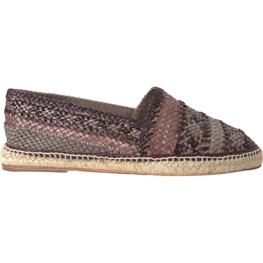 Brown Buffalo Leather Espadrille Flats Shoes