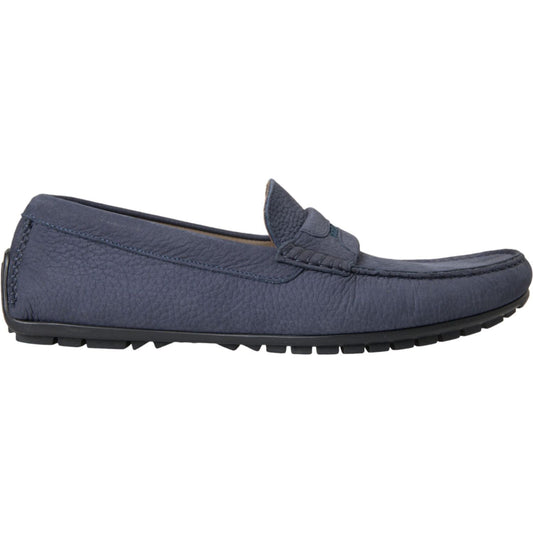 Blue Calf Leather Slip On Moccasin Shoes