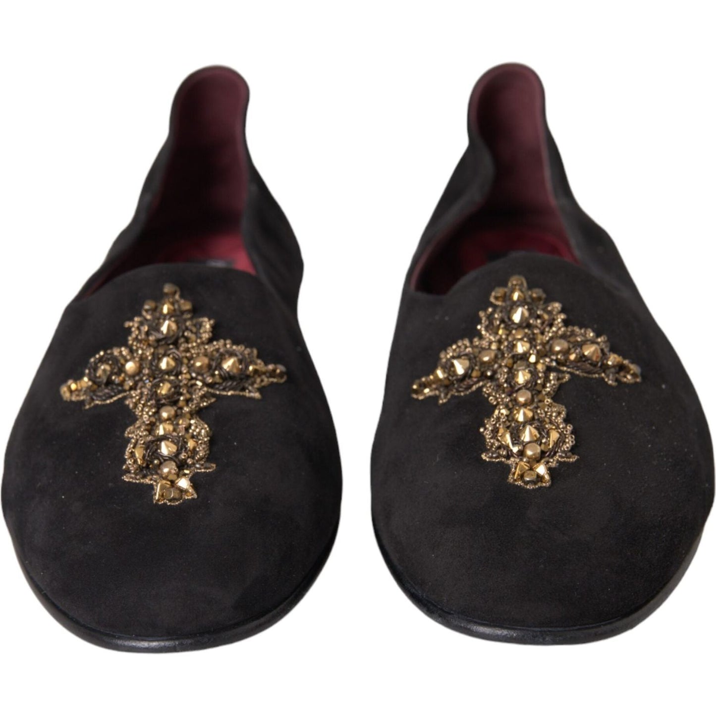 Dolce & Gabbana Black Suede Gold Cross Slip On Loafer Shoes Dolce & Gabbana