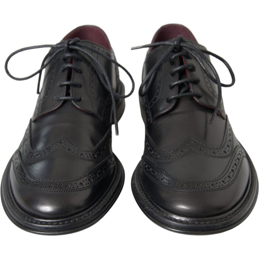 Dolce & Gabbana Black Leather Oxford Wingtip Formal Men Shoes Dolce & Gabbana