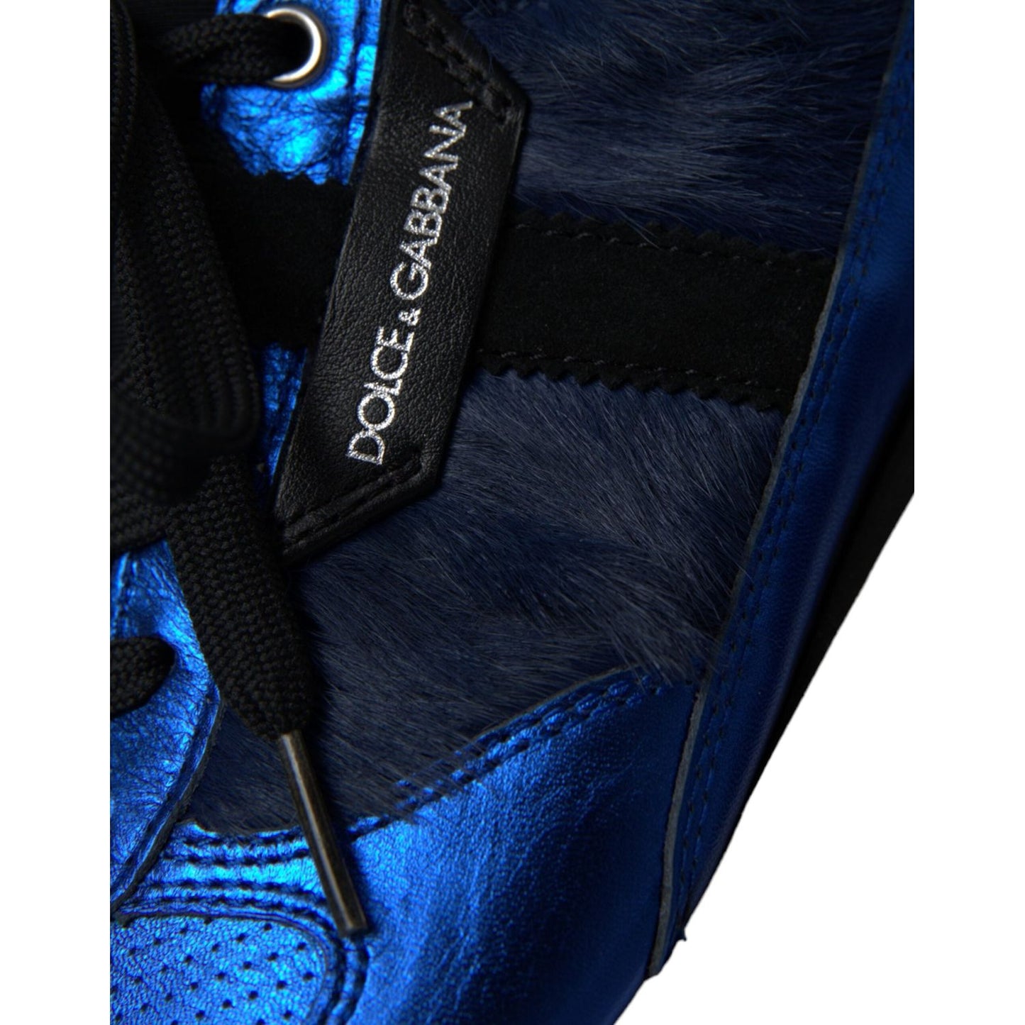 Dolce & Gabbana Blue Black Calf Hair Leather Sneakers Shoes Dolce & Gabbana