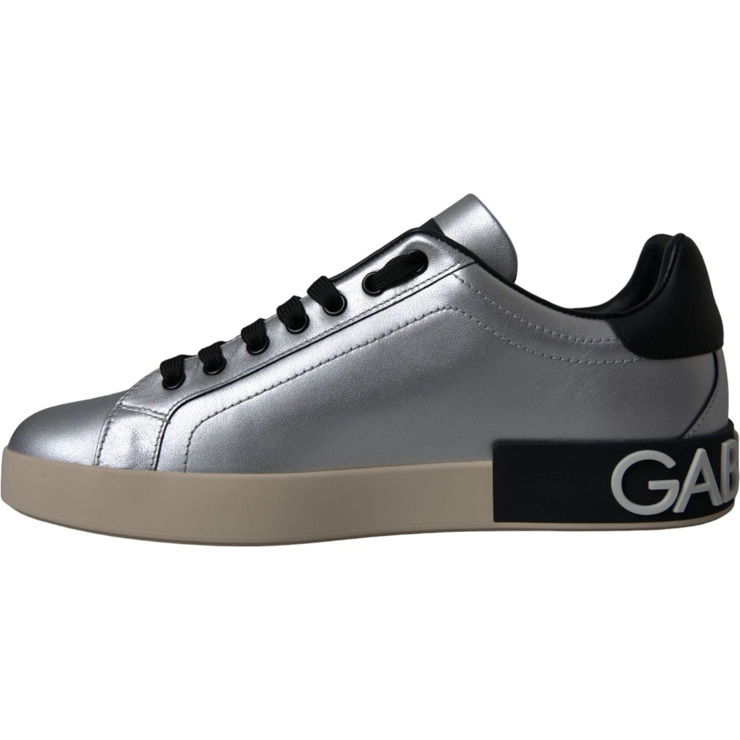 Dolce & Gabbana Silver Portofino Calf Leather Sneakers Men Shoes Dolce & Gabbana