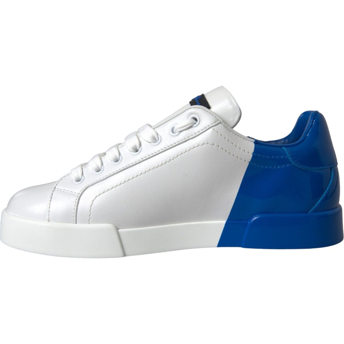 Dolce & Gabbana White Blue Leather Logo Low Top Sneakers Shoes Dolce & Gabbana