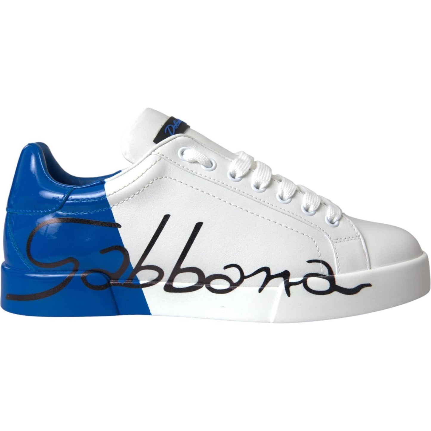 Dolce & Gabbana White Blue Leather Logo Low Top Sneakers Shoes Dolce & Gabbana