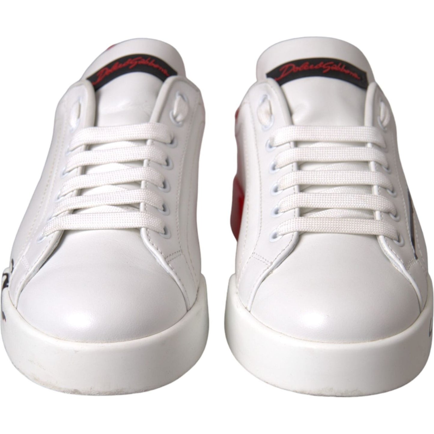 Dolce & Gabbana White Red Leather Logo Low Top Sneakers Shoes Dolce & Gabbana