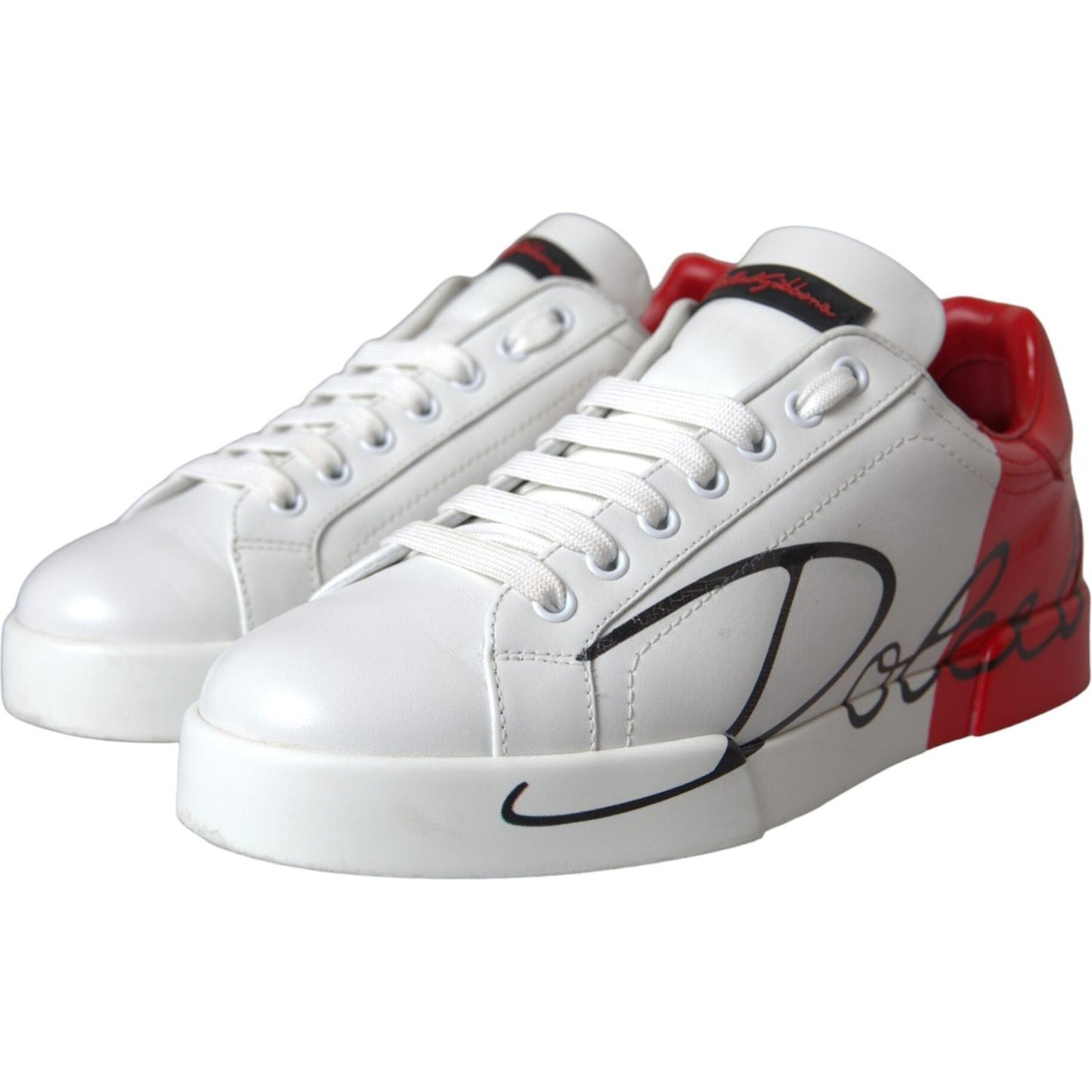 Dolce & Gabbana White Red Leather Logo Low Top Sneakers Shoes Dolce & Gabbana