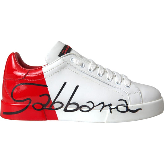 Dolce & Gabbana White Red Leather Logo Low Top Sneakers Shoes Dolce & Gabbana