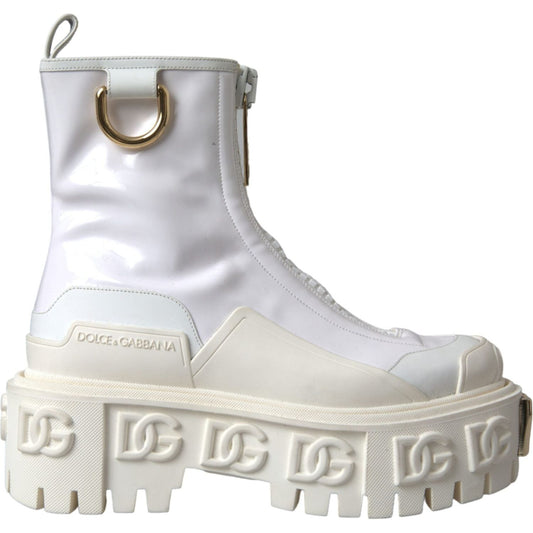 Dolce & Gabbana White Leather Rubber Logo Ankle Boots Shoes Dolce & Gabbana