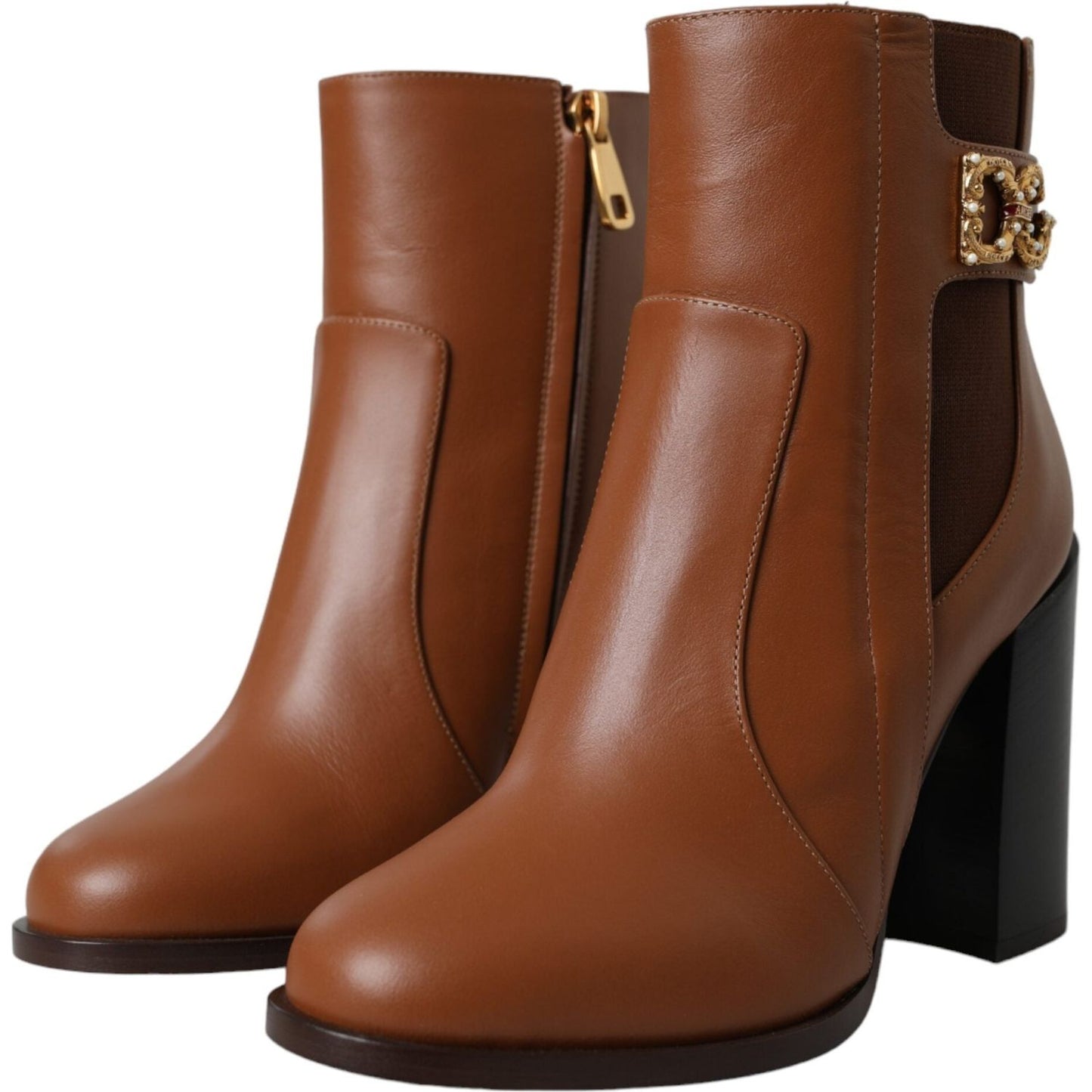 Dolce & Gabbana Brown Leather AMORE Heels Ankle Boots Shoes Dolce & Gabbana