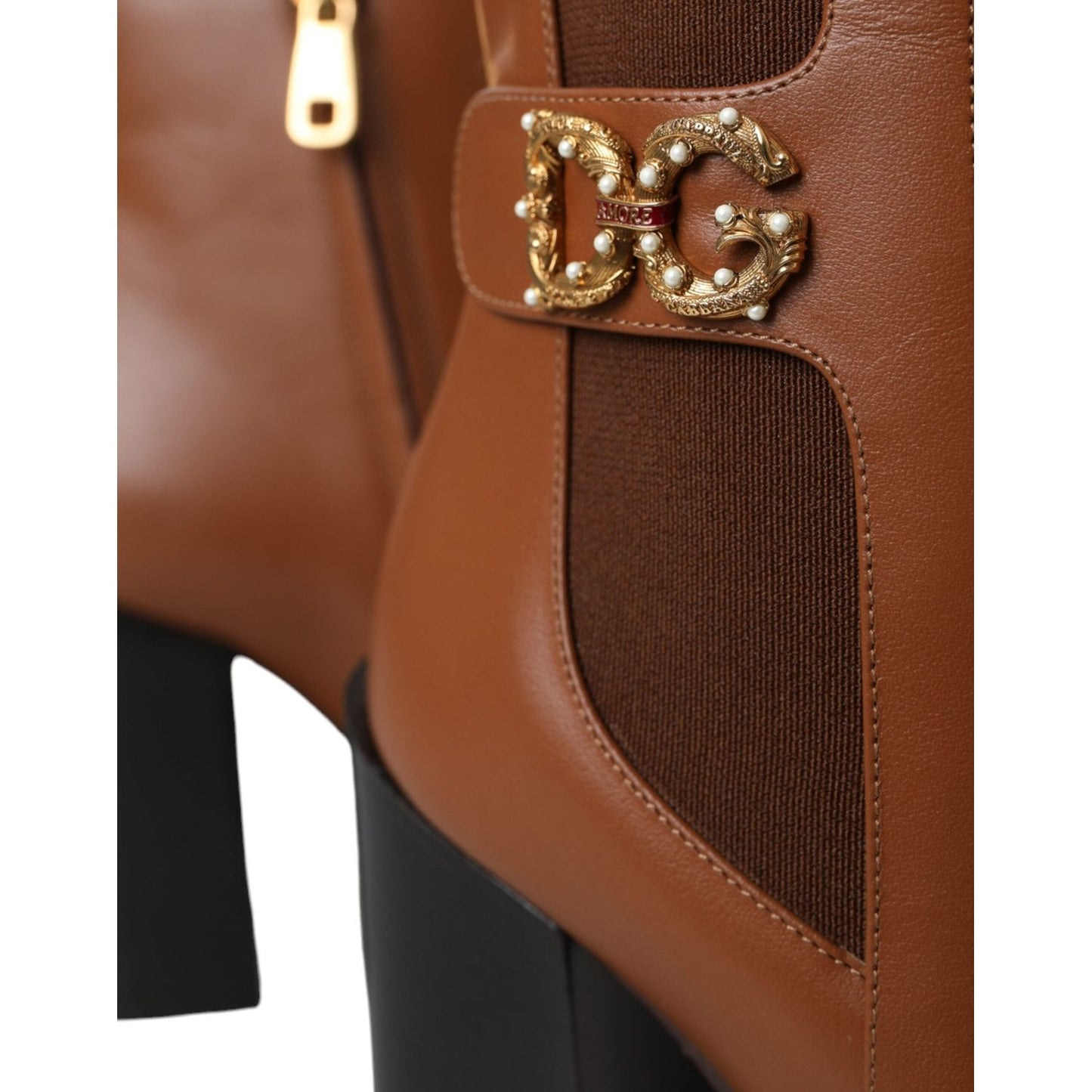 Dolce & Gabbana Brown Leather AMORE Heels Ankle Boots Shoes Dolce & Gabbana