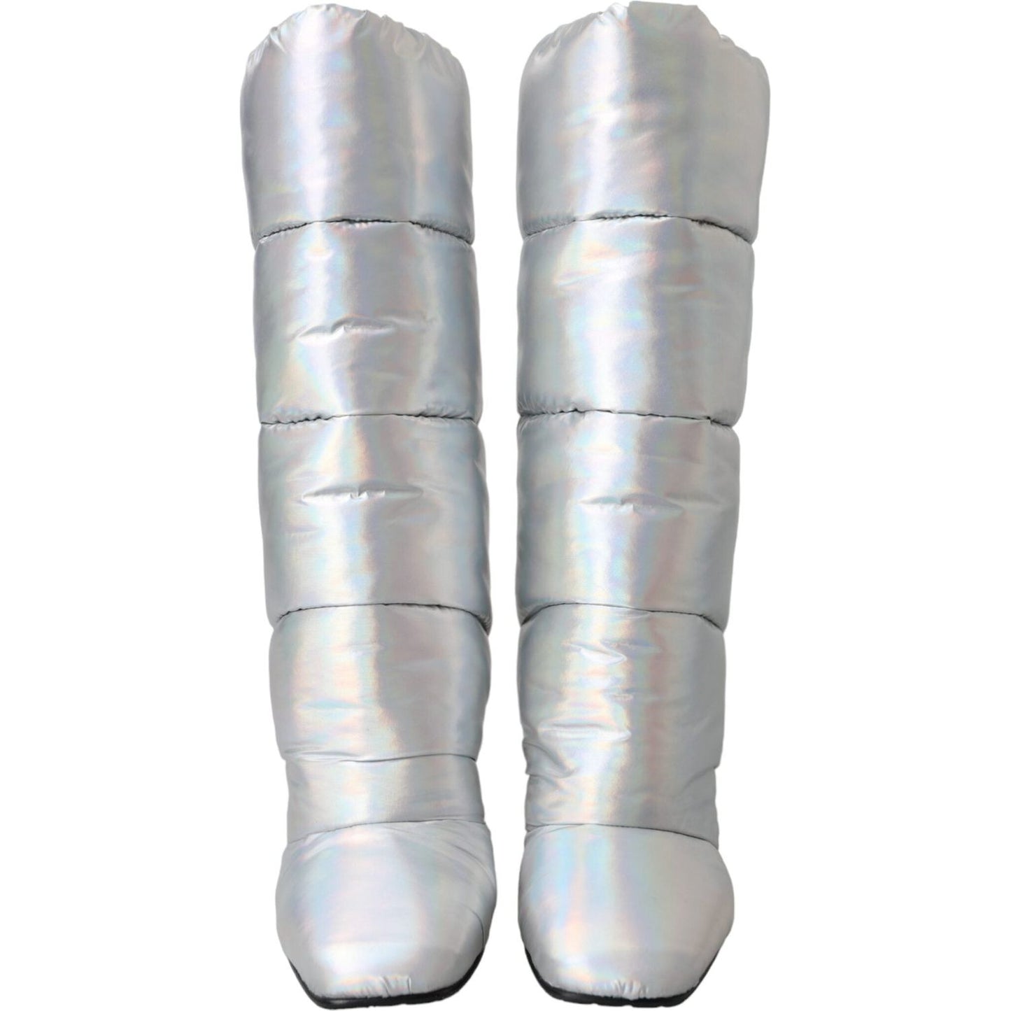 Dolce & Gabbana Silver Padded DG Logo Heels Boots Shoes Dolce & Gabbana