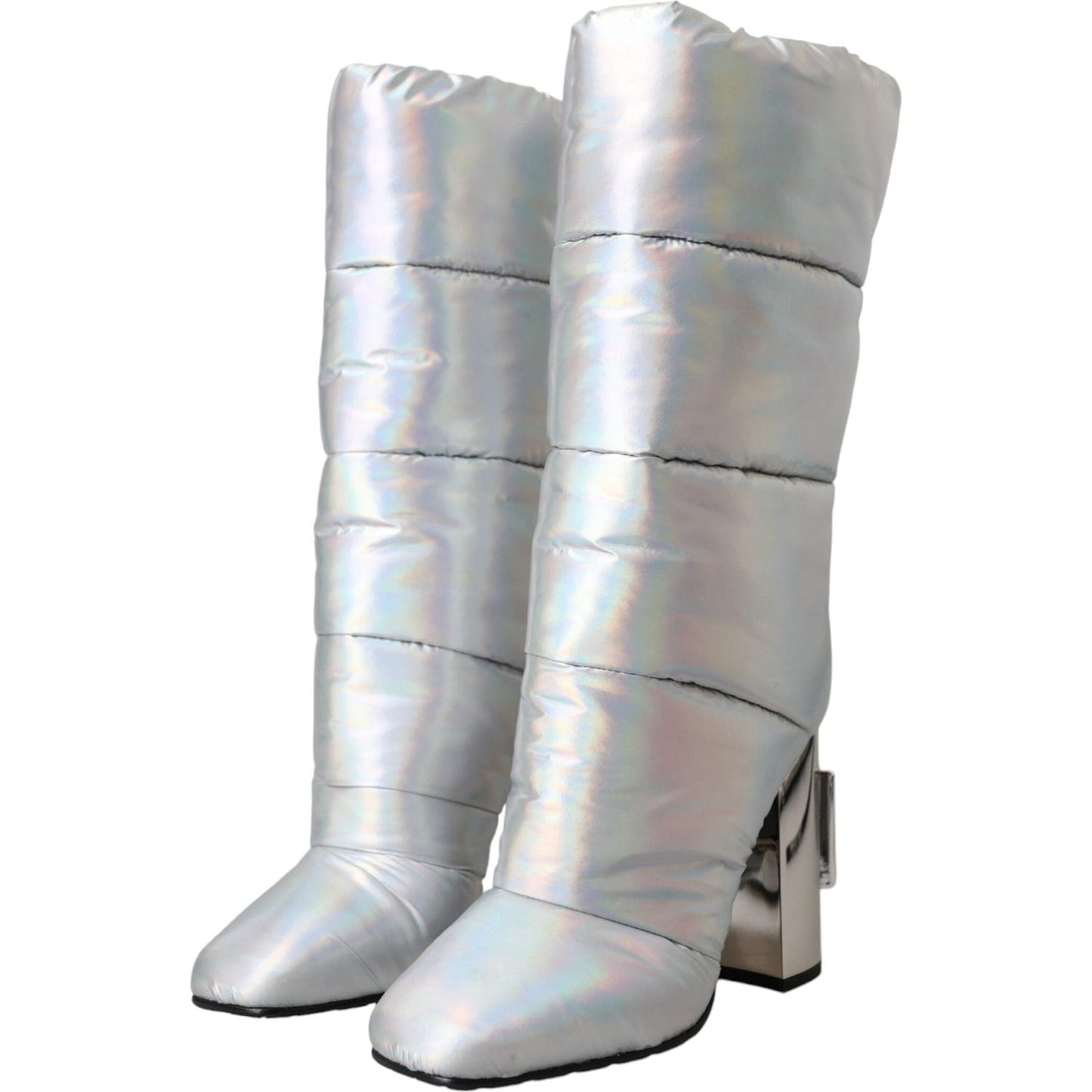 Dolce & Gabbana Silver Padded DG Logo Heels Boots Shoes Dolce & Gabbana