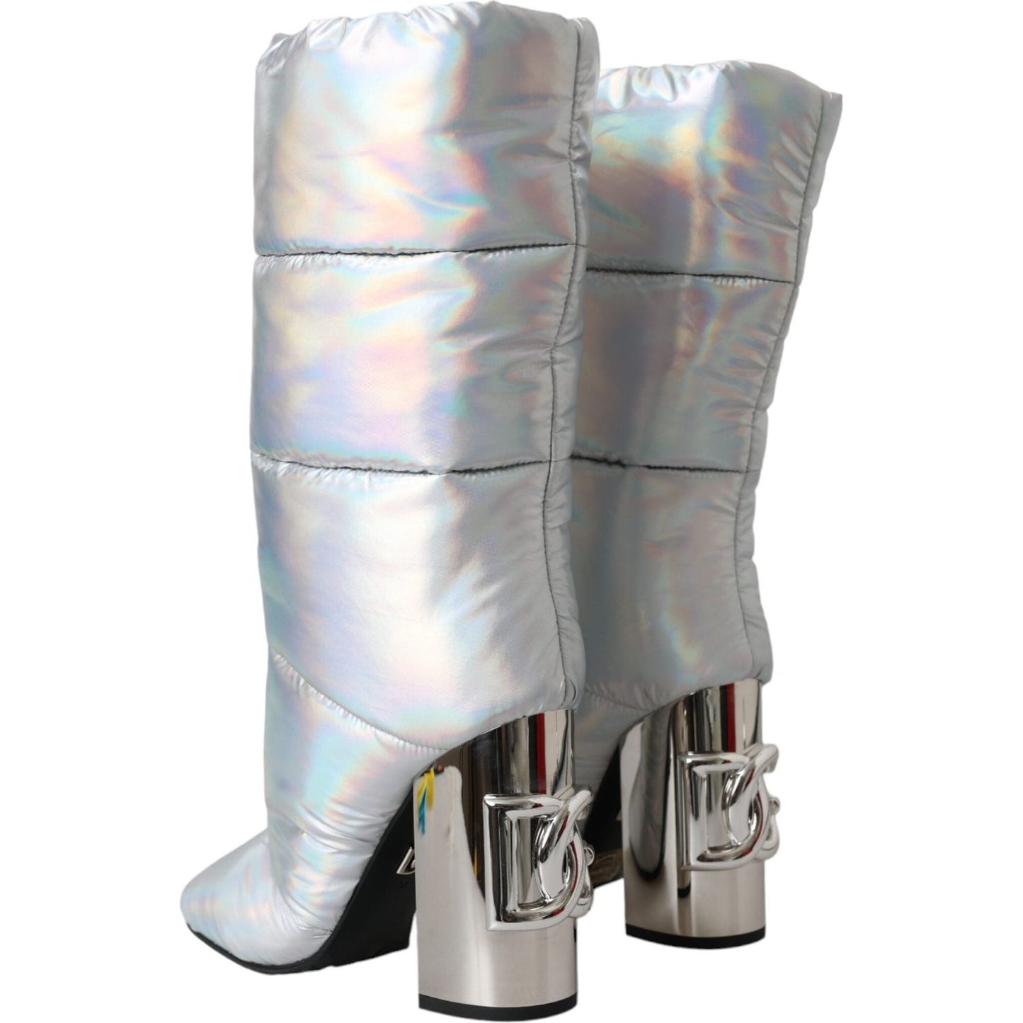 Dolce & Gabbana Silver Padded DG Logo Heels Boots Shoes Dolce & Gabbana