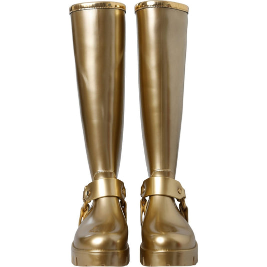 Metallic Gold Rubber PVC Rain Boots Shoes