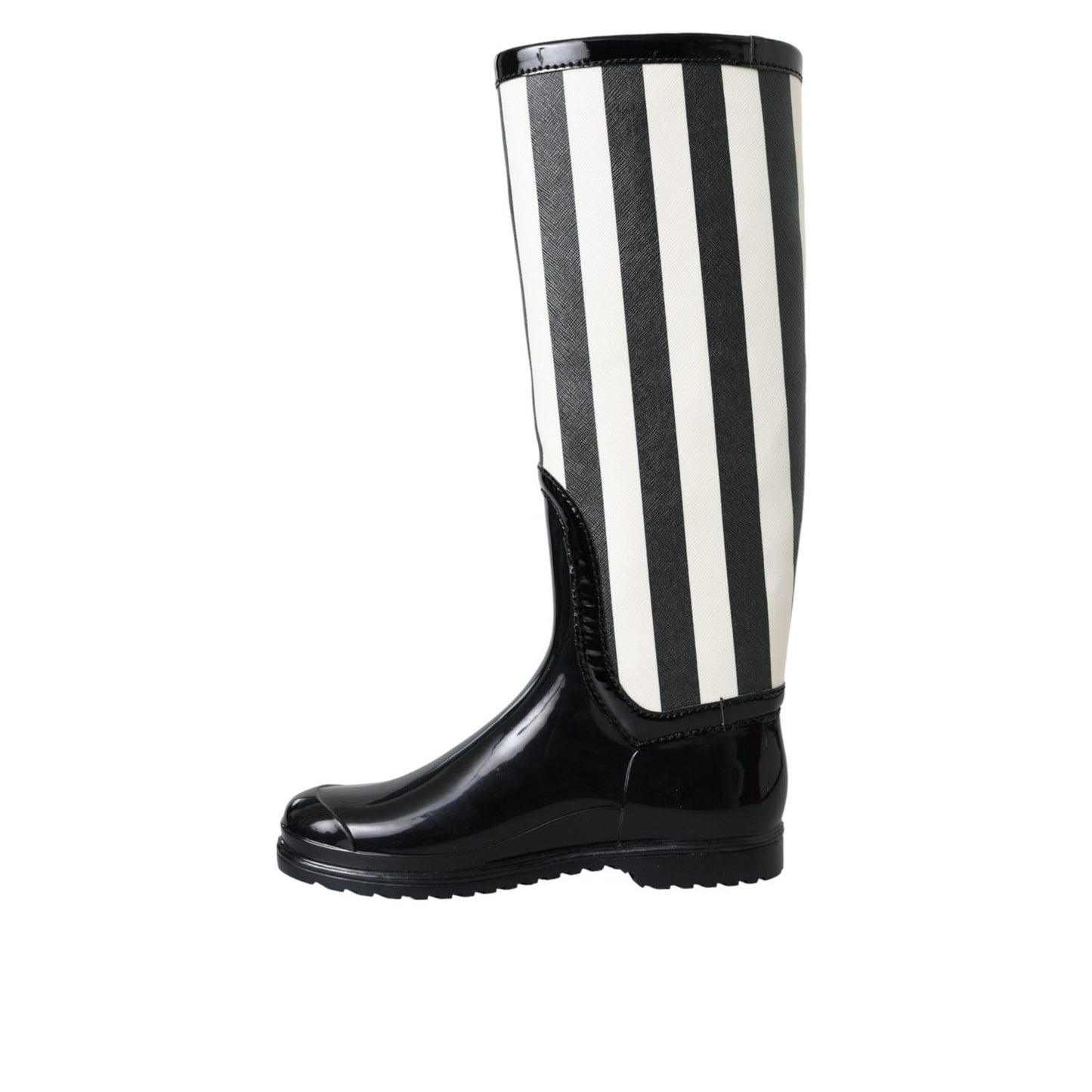 Dolce & Gabbana Black Rubber Knee High Flat Boots Shoes
