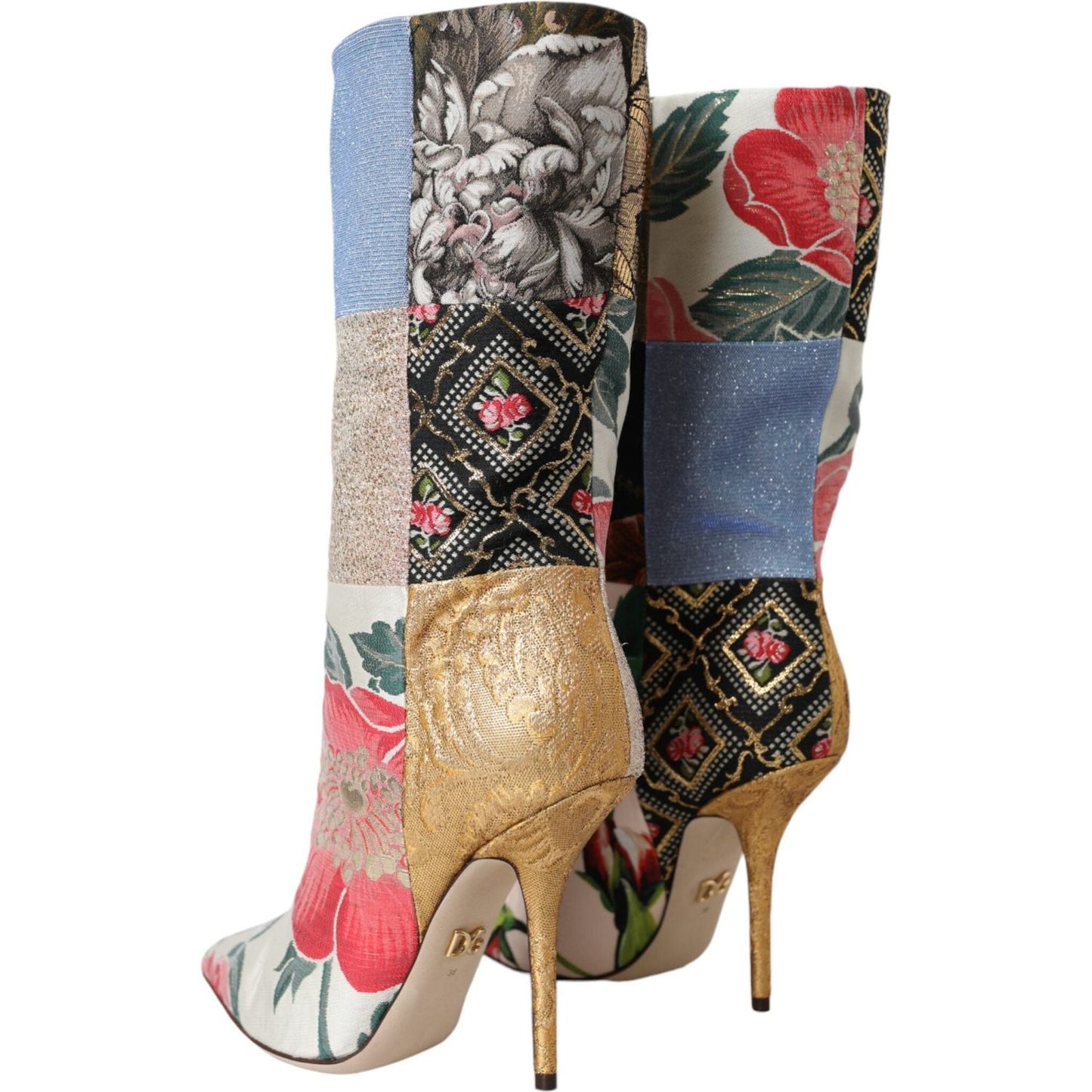 Dolce & Gabbana Multicolor Patchwork Print Heeled Boots Shoes Dolce & Gabbana