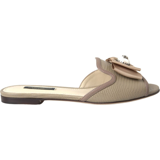 Beige Logo Pearl Flats Sandals Slides Shoes